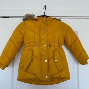 Mustard colored parka w/ faux fur trimmed hood sizes 2/3 & 4/5 available
